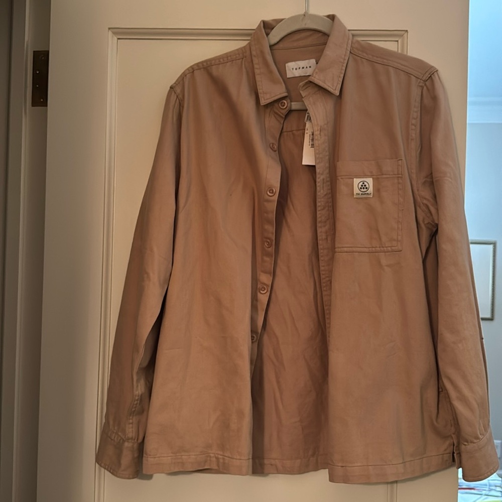 Top Man with pockets button down cotton khaki shirt